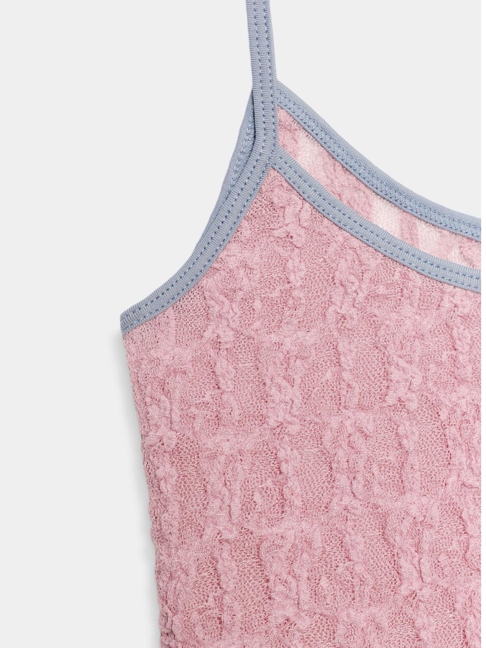 Zara Pink Lace-Texture Cami with Gray Trim. NWT